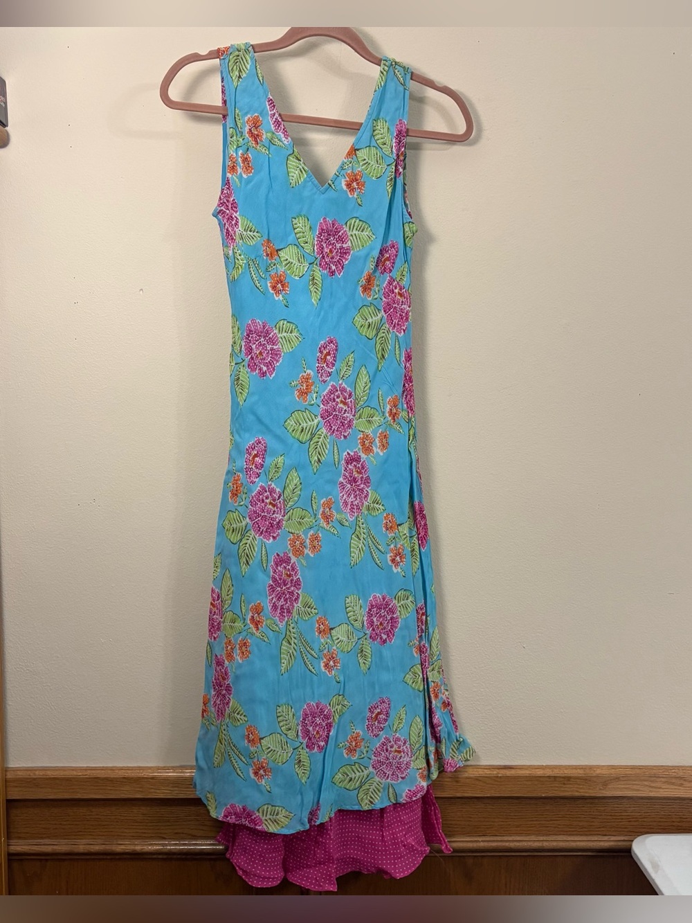 Vintage Phool Layered Boho Floral midi Dress women’s small tropical beach boho